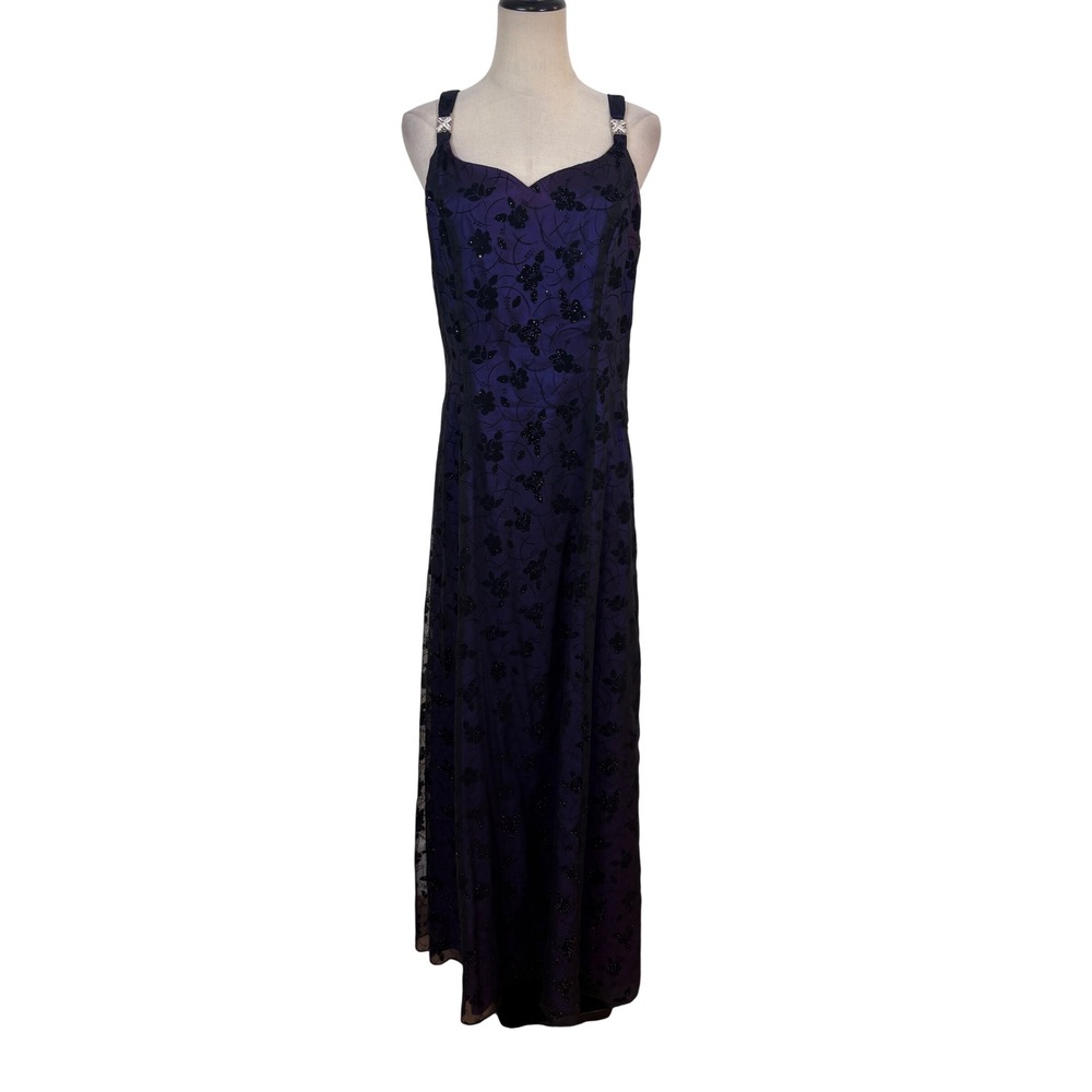Vtg 90s Betsy & Adam Velvet Burnout Dress 12 Purple‎ Maxi Prom Whimsigoth Fairy